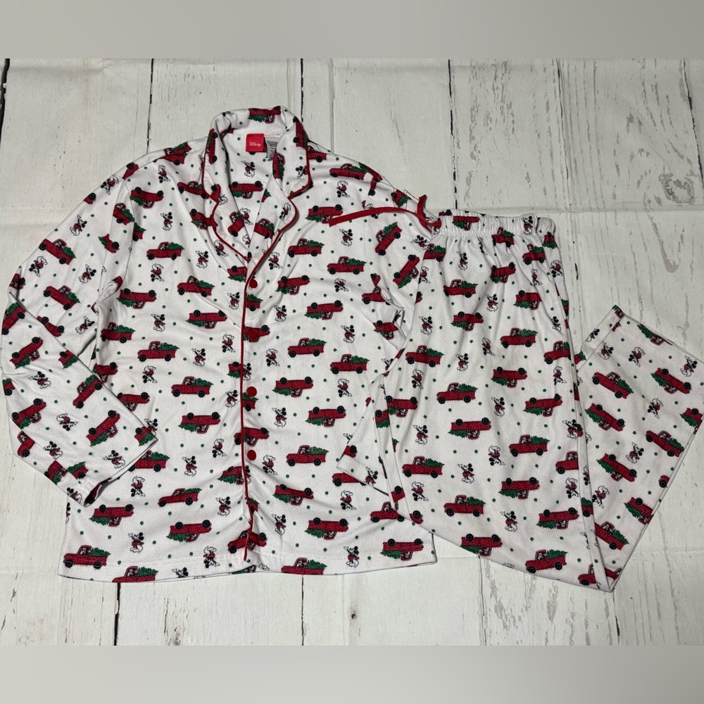 Disney unisex adult S Mickey Mouse red truck tree Christmas holiday pajamas